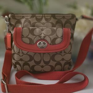 Coach Brown and Red Crossbody Bag